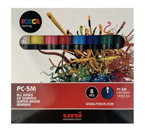 Dekormarker készlet, 1,8-2,5 mm, UNI Posca PC-5M, 8 különböző szín (TUPC5M8)
