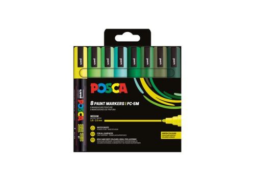Dekormarker készlet, 1,8-2,5 mm, UNI Posca PC-5M, 8 különböző zöld szín (TUPC5M8Z)