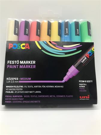 Dekormarker készlet, 1,8-2,5 mm, UNI Posca PC-5M, 8 különböző pasztell szín (TUPC5MPASZTELL)