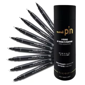   Rajzmarker készlet, UNI PIN Tube, 9 különböző vonalvastagság, fekete (TUPINTUBE)