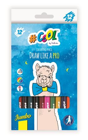 Színes ceruza készlet, háromszögletű, vastag, COOL BY VICTORIA, 12 különböző szín (TVC005)