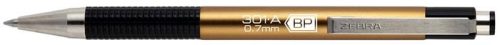 Golyóstoll, 0,24 mm, nyomógombos, arany színű tolltest, ZEBRA F-301 A, kék (TZ26348)