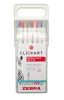 Filctoll készlet, nyomógombos, 0,6 mm, ZEBRA Clickart 12 különböző pasztell szín (TZ2718)