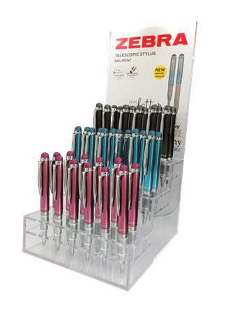 Golyóstoll display, 0,24 mm, teleszkópos, rozsdamentes acél, ZEBRA Telescopic Metal Stylus, kék (TZ46601)