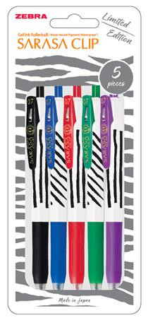 Zseléstoll készlet, 0,33 mm, nyomógombos, csíkos test, ZEBRA Sarasa Clip, 5 különböző szín (TZ48296)