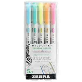   Szövegkiemelő készlet, 1,4/4,0 mm, kétvégű, ZEBRA Mildliner Fluorescent, 5 szín (TZ78105)