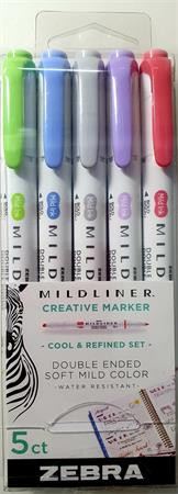 Szövegkiemelő készlet, 1,4/4,0 mm, kétvégű ZEBRA Mildliner Cool & Refined 5 szín (TZ78205)