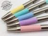 Golyóstoll, 0,24 mm, nyomógombos, rozsdamentes acél, pasztellsárga tolltest, ZEBRA F-301, kék (TZ90705)