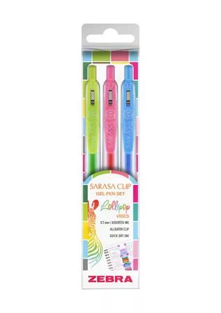 Zseléstoll készlet, 0,33 mm, nyomógombos, ZEBRA Sarasa Clip Lollipop, 3 különböző szín (TZ99431)