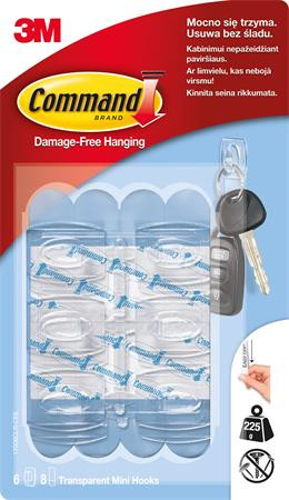 Mini műanyag akasztó, 6 db, 3M SCOTCH Command™ (U3M17006CLR)
