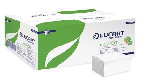 Kéztörlő, Z/V hajtogatott, 2 rétegű, 150 lap, LUCART, Eco, fehér (UBC03)