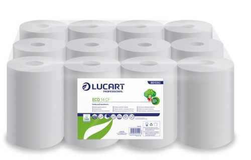 Kéztörlő, tekercses, 2 rétegű, LUCART, Eco CF 14, fehér (UBC04)