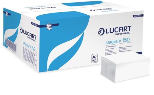 Kéztörlő, V/Z hajtogatott, 2 rétegű, 150 lap, LUCART, Strong, hófehér (UBC09)