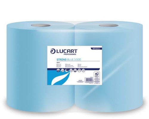 Törlőkendő, tekercses, 3 rétegű, LUCART, Strong Blue 3.500 kék (UBC26)