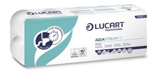 Toalettpapír, 2 rétegű, 10 tekercs, kistekercses, 22 m, LUCART Aquastream 10 (UBC34)