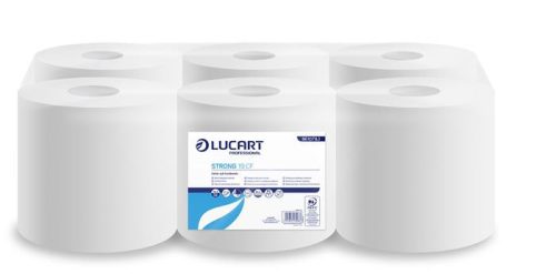 Törlőkendő, tekercses, belső adagolású, 2 rétegű, LUCART Strong 19 CF, hófehér (UBC46)