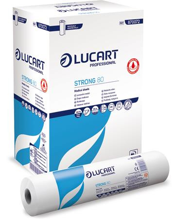 Vizsgálóasztal terítő, 2 rétegű, 59 cm x 80 m, 1 tekercs, LUCART Strong 80, hófehér (UBC88)