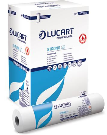 Vizsgálóasztal terítő, 2 rétegű, 50 cm x 50 m, 1 tekercs, LUCART Strong 50, hófehér (UBC89)