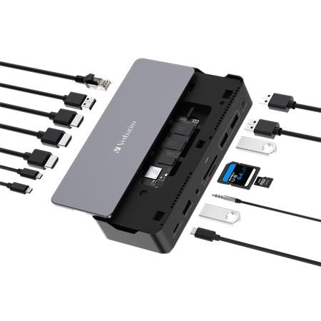 Dokkoló, 15 port, USB-C host, SSD bővítési lehetőség, VERBATIM USB-C Pro CDS-15S (UDV32173)