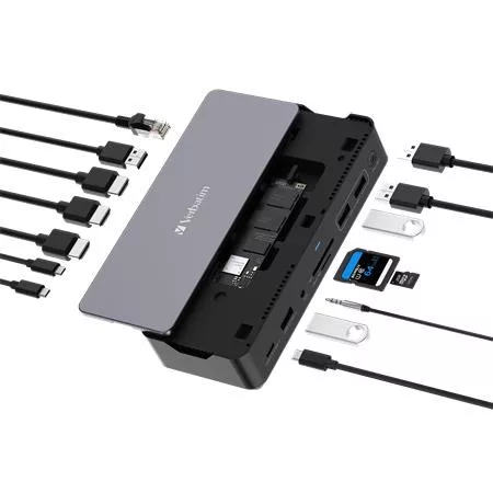 Dokkoló, 15 port, USB-C host, SSD bővítési lehetőség, VERBATIM USB-C Pro CDS-15S (UDV32173)