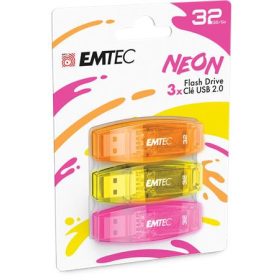   Pendrive, 32GB, 3 db, USB 2.0, EMTEC C410 Neon, narancs, citromsárga, rózsaszín (UE32GN3)