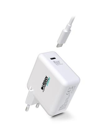 Hálózati töltő, 1xUSB-C (65W), USB-C–USB-C kábel, URBAN FACTORY (UFGSC65)