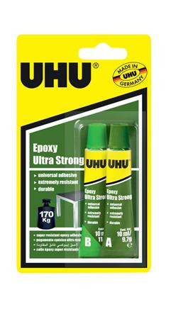 Ragasztó, erős, kétkomponensű, 2x10 ml, UHU Epoxy Ultra Strong (UHU25189)
