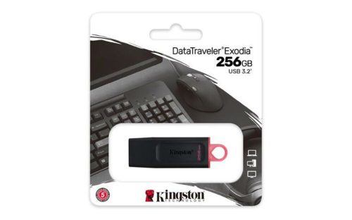 Pendrive, 256GB, USB 3.2, KINGSTON DataTraveler Exodia, fekete-rózsaszín (UK256DTX)