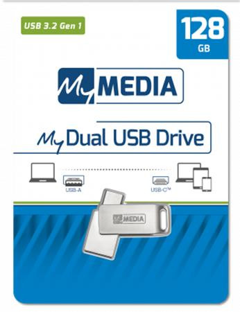 Pendrive, 128GB, USB 3.2 Gen1 + USB-C, alumínium ház, MYMEDIA Dual (by VERBATIM) (UMG128GAD)