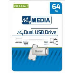   Pendrive, 64GB, USB 3.2 Gen1 + USB-C, alumínium ház, MYMEDIA Dual (by VERBATIM) (UMG64GAD)