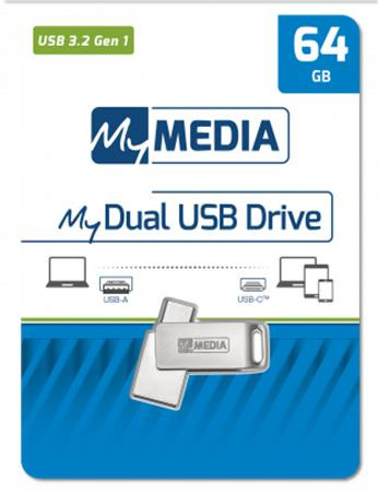 Pendrive, 64GB, USB 3.2 Gen1 + USB-C, alumínium ház, MYMEDIA Dual (by VERBATIM) (UMG64GAD)