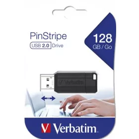   Pendrive, 128GB, USB 2.0, 10/4MB/sec, VERBATIM PinStripe, fekete (UV128GPF)