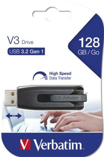 Pendrive, 128GB, USB 3.2, 80/25 MB/s, VERBATIM V3, fekete-szürke (UV128GS)