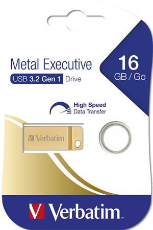 Pendrive, 16GB, USB 3.2, VERBATIM Executive Metal arany (UV16GEM32)