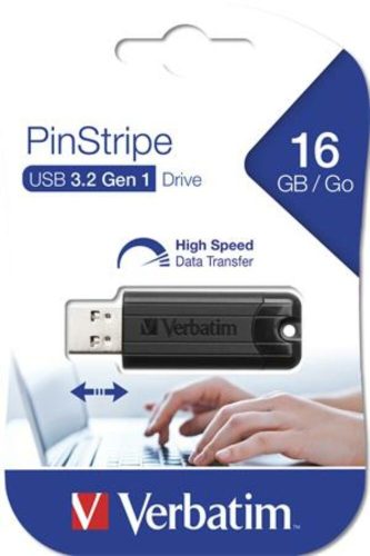 Pendrive, 16GB, USB 3.2, VERBATIM Pinstripe, fekete (UV16GPF3)