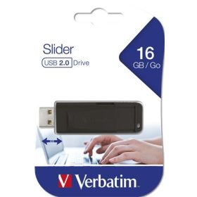 Pendrive, 16GB, USB 2.0, VERBATIM Slider, fekete (UV16GSF)