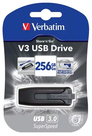 Pendrive, 256GB, USB 3.2, 80/25 MB/s, VERBATIM V3, fekete-szürke (UV256GS)