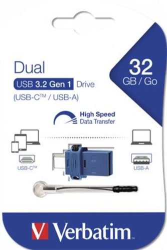 Pendrive, 32GB, USB 3.2+USB-C adapter, VERBATIM Dual (UV32DC)