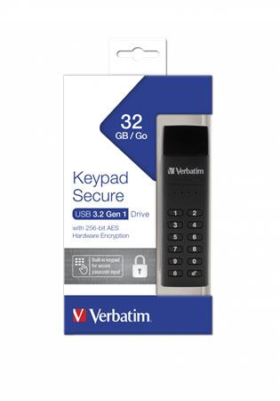 Pendrive, 32GB, USB 3.2, titkosítás, 160/130Mb/s, VERBATIM Keypad Secure (UV32GKS)