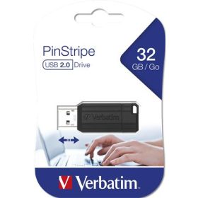   Pendrive, 32GB, USB 2.0, 10/4MB/sec, VERBATIM PinStripe, fekete (UV32GPF)