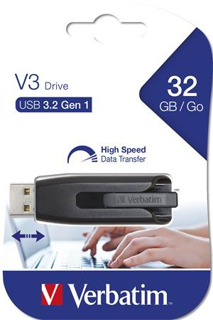 Pendrive, 32GB, USB 3.2, 60/12MB/s, VERBATIM V3, fekete-szürke (UV32GS)