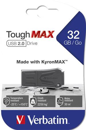 Pendrive, 32GB, USB 2.0, extra ellenálló, VERBATIM ToughMAX, fekete (UV32GTM)