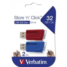   Pendrive, 2 x 32GB, USB 3.2, 80/25MB/sec, VERBATIM Store n Click, piros, kék (UV32SC2)