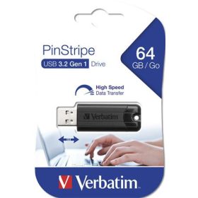   Pendrive, 64GB, USB 3.2, VERBATIM Pinstripe, fekete (UV64GPF3)