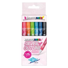   Filctoll készlet, 1-2 mm, metál ezüst, WEDO, 6 különböző színű kontúrral (UW2526006)