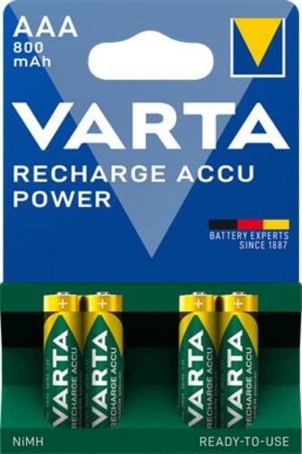 Tölthető elem, AAA mikro, 4x800 mAh, előtöltött, VARTA Power (VAKU04)