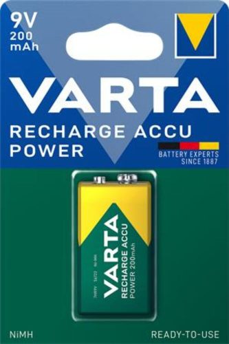 Tölthető elem, 9V, 1x200 mAh, előtöltött, VARTA Power (VAKU10)