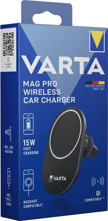 Autós tartó és töltő, Qi/USB-C PD, 15W, VARTA Mag Pro (VATK03)