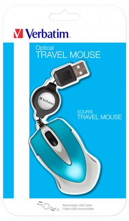 Egér, vezetékes, optikai, kisméret, USB, VERBATIM Go Mini, ezüst-karibikék (VE49022)
