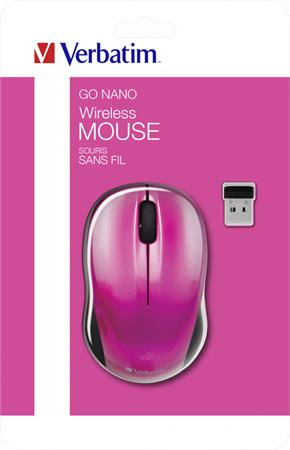 Egér, vezeték nélküli, optikai, közepes méret, USB, VERBATIM Go, ciklámen (VE49043)